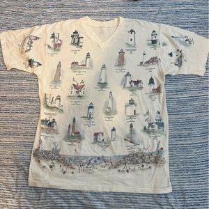 Vintage 1990s All Over Lighthouse V neck